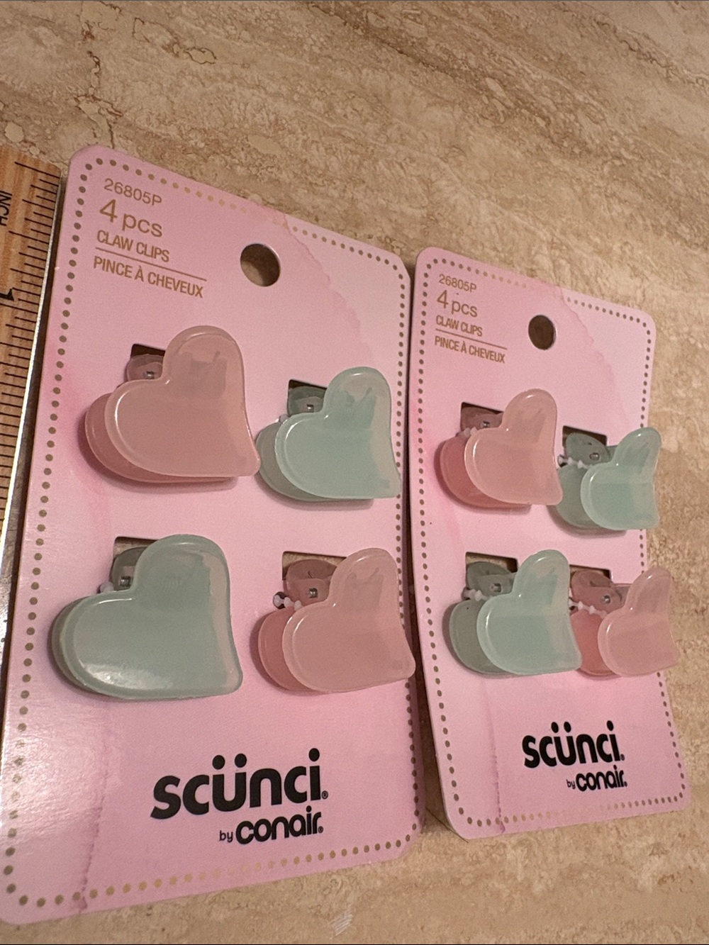 scunci Pastel Pink and Mint Heart Claw Clips - 8 Pack